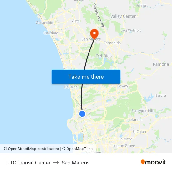 UTC Transit Center to San Marcos map