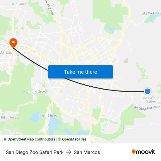San Diego Zoo Safari Park to San Marcos map