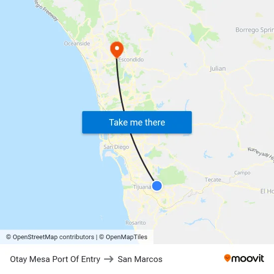 Otay Mesa Port Of Entry to San Marcos map