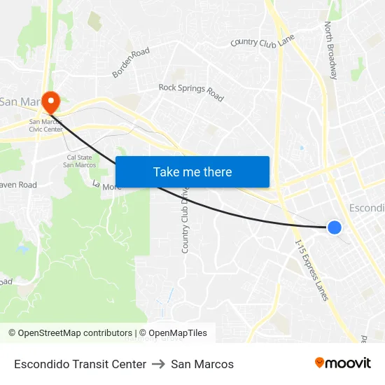 Escondido Transit Center to San Marcos map