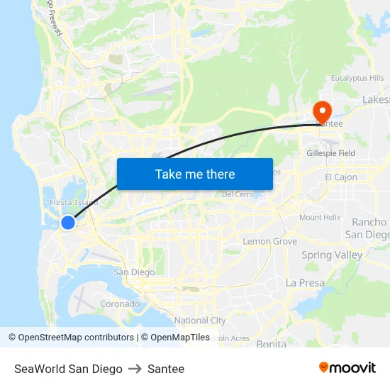 SeaWorld San Diego to Santee map