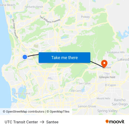 UTC Transit Center to Santee map