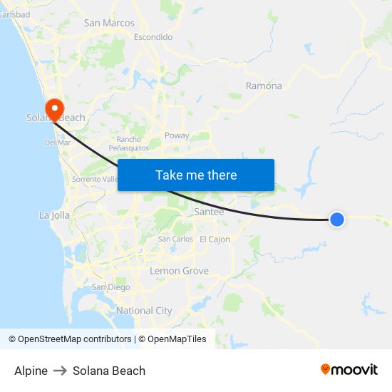 Alpine to Solana Beach map