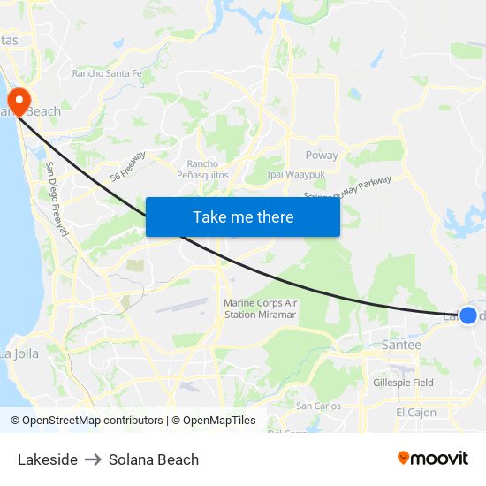 Lakeside to Solana Beach map