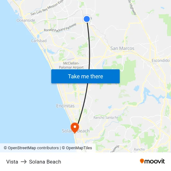 Vista to Solana Beach map