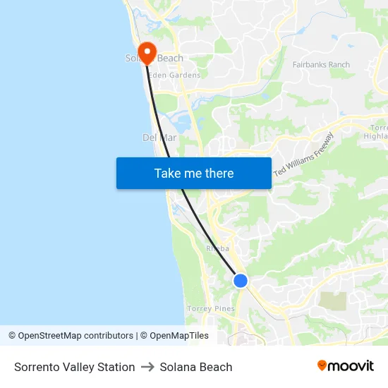 Sorrento Valley Station to Solana Beach map