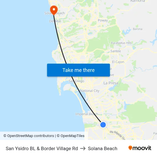San Ysidro BL & Border Village Rd to Solana Beach map