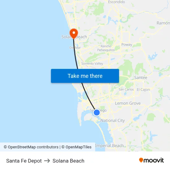 Santa Fe Depot to Solana Beach map