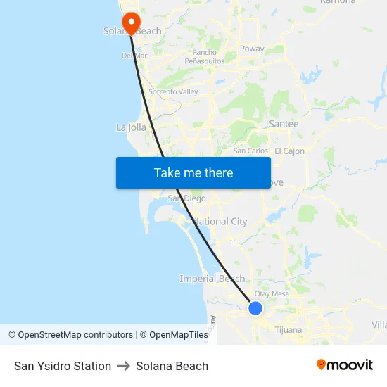 San Ysidro Station to Solana Beach map