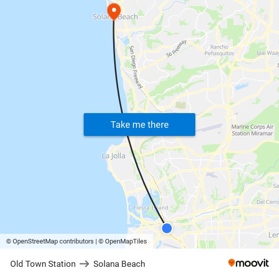 Old Town Station to Solana Beach map