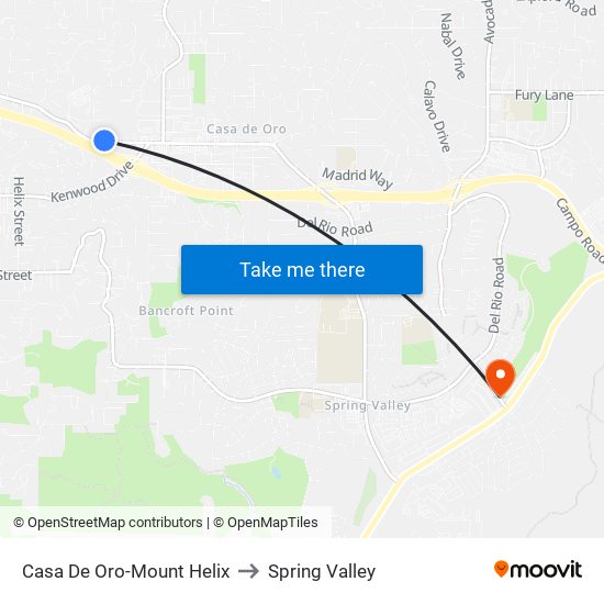 Casa De Oro-Mount Helix to Spring Valley map