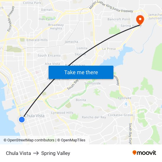 Chula Vista to Spring Valley map