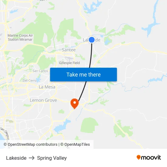 Lakeside to Spring Valley map