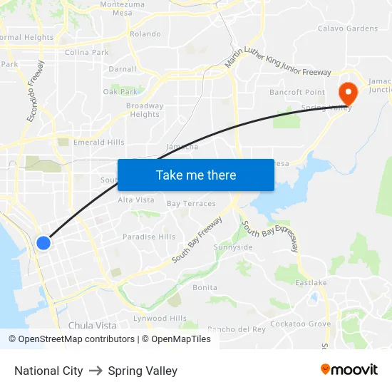 National City to Spring Valley map