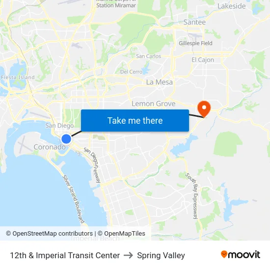 12th & Imperial Transit Center to Spring Valley map