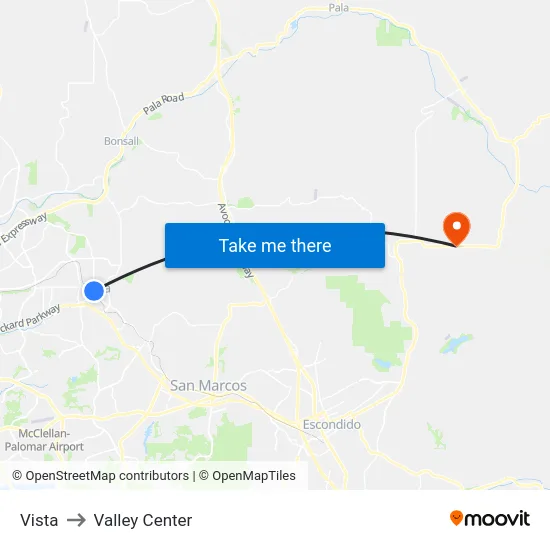 Vista to Valley Center map