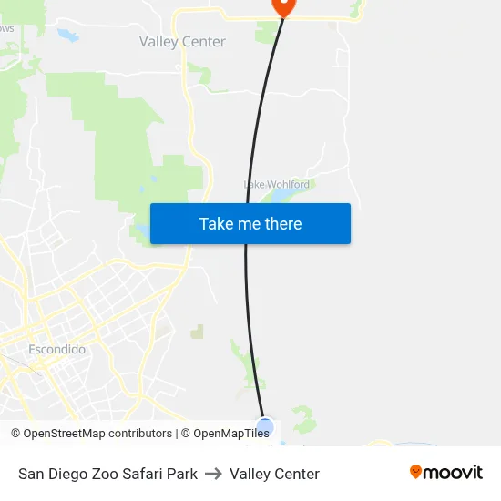 San Diego Zoo Safari Park to Valley Center map