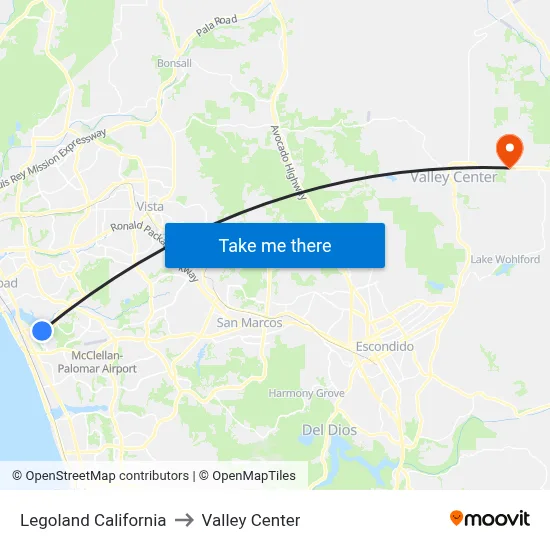 Legoland California to Valley Center map