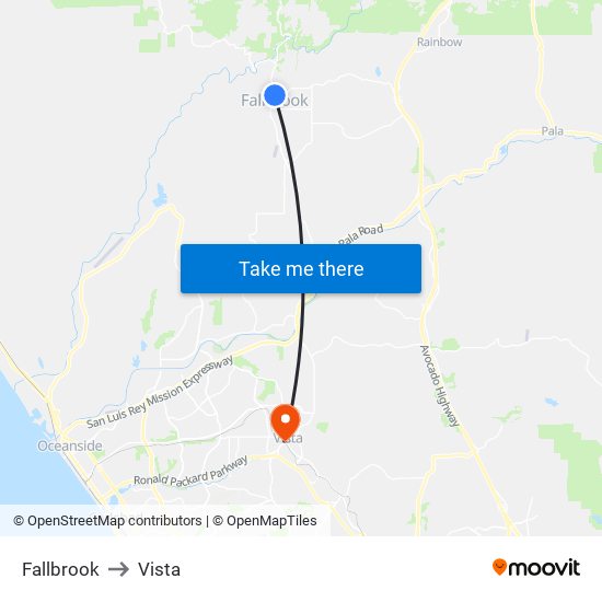 Fallbrook to Vista map