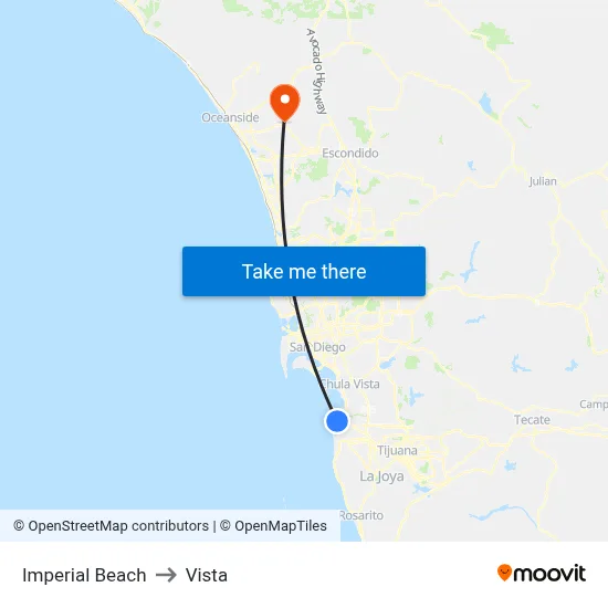 Imperial Beach to Vista map