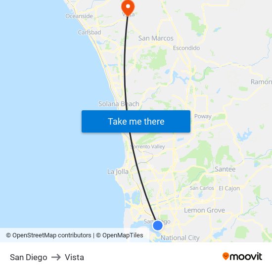 San Diego to Vista map