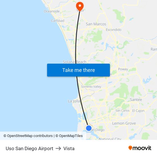 Uso San Diego Airport to Vista map