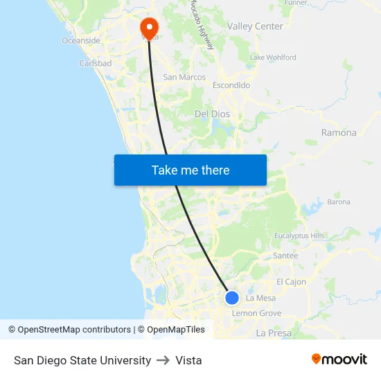 San Diego State University to Vista map