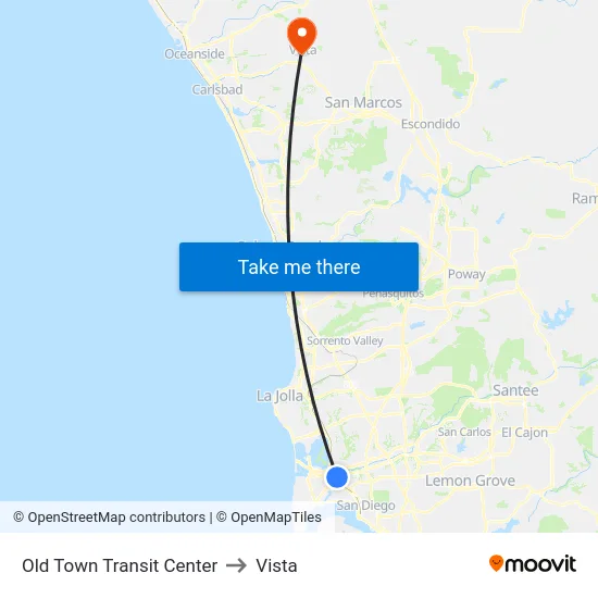 Old Town Transit Center to Vista map