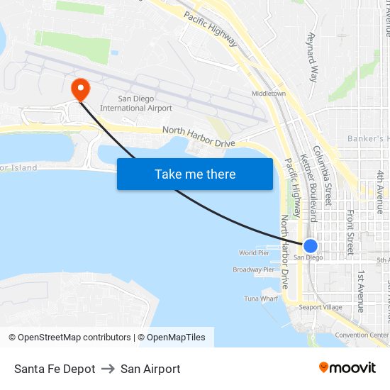 Santa Fe Depot to San Airport map