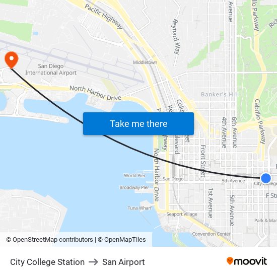 City College Station to San Airport map