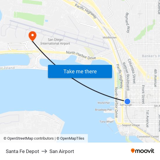 Santa Fe Depot to San Airport map