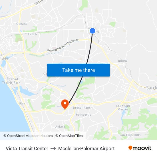 Vista Transit Center to Mcclellan-Palomar Airport map