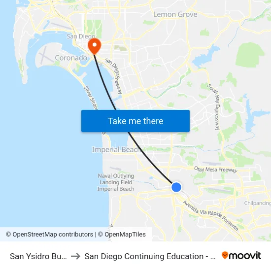 San Ysidro Bus Terminal to San Diego Continuing Education - Cesar Chavez Campus map