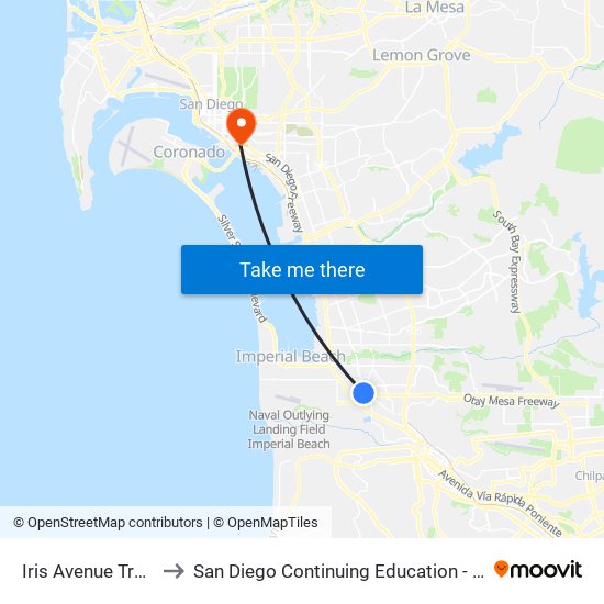 Iris Avenue Transit Center to San Diego Continuing Education - Cesar Chavez Campus map