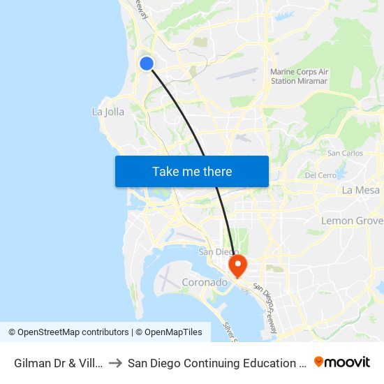 Gilman Dr & Villa La Jolla Dr to San Diego Continuing Education - Cesar Chavez Campus map