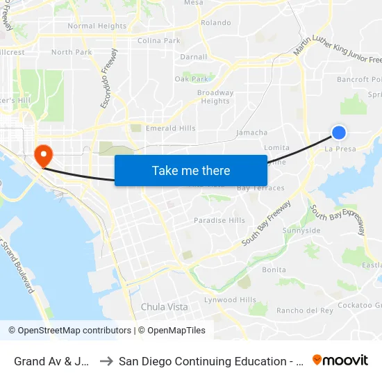 Grand Av & Jamacha Rd to San Diego Continuing Education - Cesar Chavez Campus map