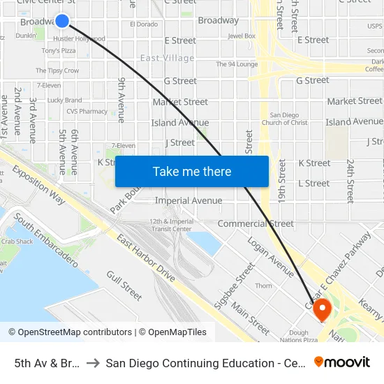 5th Av & Broadway to San Diego Continuing Education - Cesar Chavez Campus map