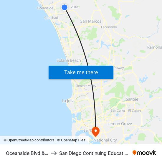 Oceanside Blvd & Avenida Del Oro to San Diego Continuing Education - Cesar Chavez Campus map