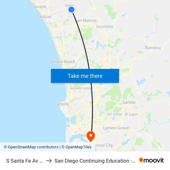 S Santa Fe Av & Alta Calle to San Diego Continuing Education - Cesar Chavez Campus map