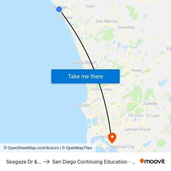Seagaze Dr & Ditmar St to San Diego Continuing Education - Cesar Chavez Campus map