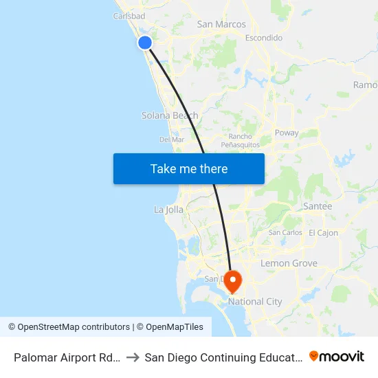 Palomar Airport Rd & Paseo Del Norte to San Diego Continuing Education - Cesar Chavez Campus map