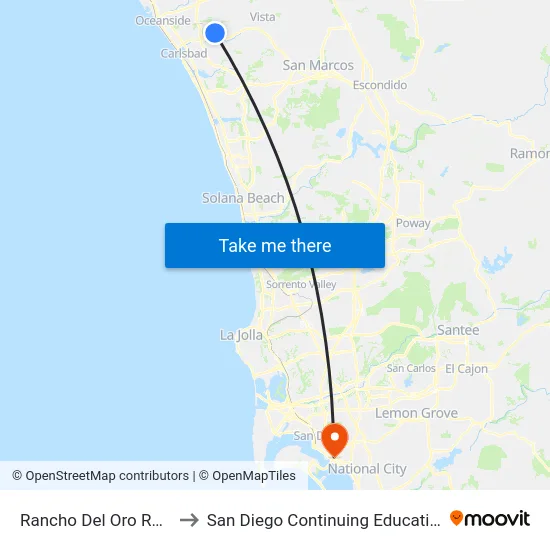 Rancho Del Oro Rd & Del Oro Homes to San Diego Continuing Education - Cesar Chavez Campus map