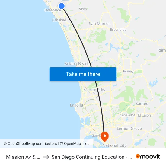 Mission Av & Frontier Dr to San Diego Continuing Education - Cesar Chavez Campus map