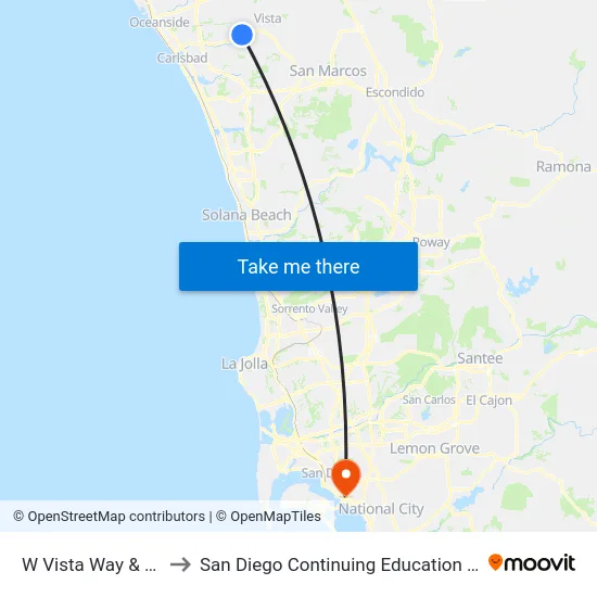 W Vista Way & Grapevine Rd to San Diego Continuing Education - Cesar Chavez Campus map