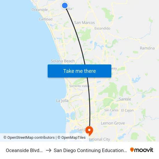 Oceanside Blvd & Melrose Dr to San Diego Continuing Education - Cesar Chavez Campus map