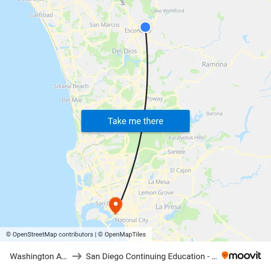 Washington Av & Rose St to San Diego Continuing Education - Cesar Chavez Campus map