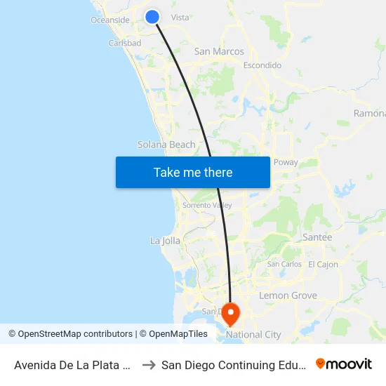 Avenida De La Plata & Across From Genentech to San Diego Continuing Education - Cesar Chavez Campus map