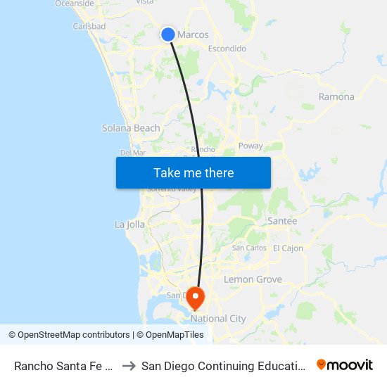 Rancho Santa Fe Rd & Capalina Rd to San Diego Continuing Education - Cesar Chavez Campus map
