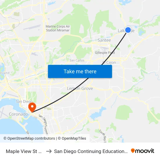Maple View St & Ashwood St to San Diego Continuing Education - Cesar Chavez Campus map