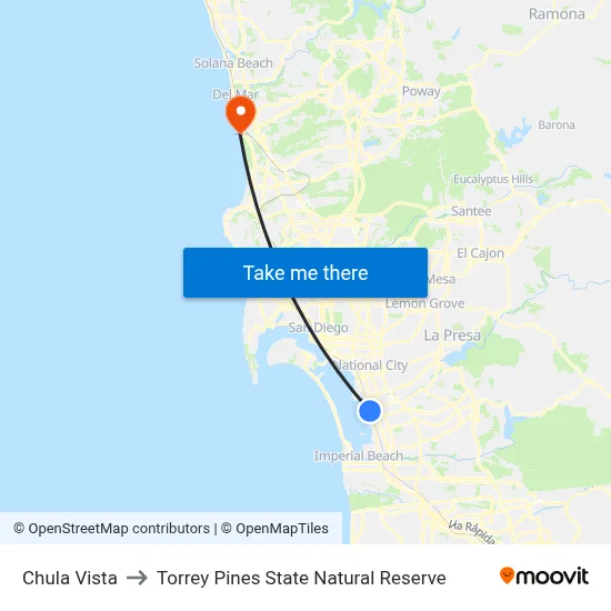 Chula Vista to Torrey Pines State Natural Reserve map